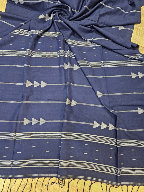 Indigo & White Handspun Handwoven Cotton Jamdani Saree Balaram Saha