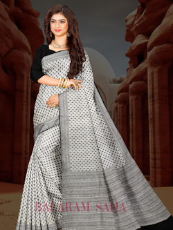 Hand-Block Perfection: Balaram Saha's White & Black Bishnupuri Katan Silk Saree - (handloom saree, silk saree, handloom silk saree, balaram saha online, silk sarees, balaram saha handloom saree store, silk handloom saree, bengal handloom sarees, pure silk, Katan silk saree, silk saree online, Katan silk)   https://www.trustpilot.com/