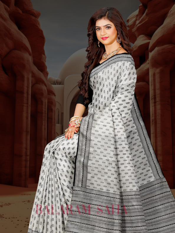 Hand Block Charm: Balaram Saha's Elegant Black & White Bishnupuri Katan Silk Saree - (handloom saree, silk saree, handloom silk saree, balaram saha online, silk sarees, balaram saha handloom saree store, silk handloom saree, bengal handloom sarees, pure silk, Katan silk saree, silk saree online, Katan silk)    https://www.cnbc.com/world/?region=world