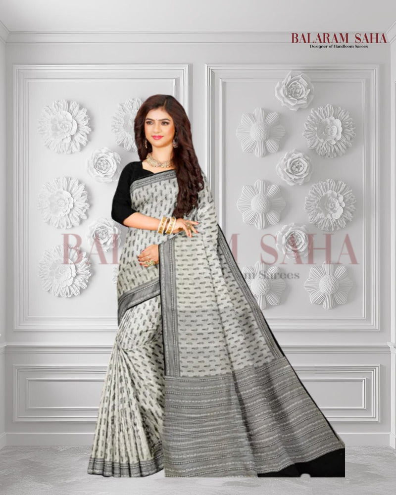 Hand Block Magic: Balaram Saha's White & Black Bishnupuri Silk Saree - (handloom saree, silk saree, handloom silk saree, balaram saha online, silk sarees, balaram saha handloom saree store, silk handloom saree, bengal handloom sarees, pure silk, Katan silk saree, silk saree online, Katan silk)    https://www.t-online.de/