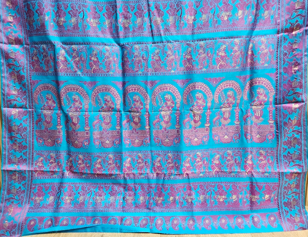 Silk Baluchuri Saree – Pure Bishnupuri Katan Silk in Turquoise Blue & Purple Balaram Saha