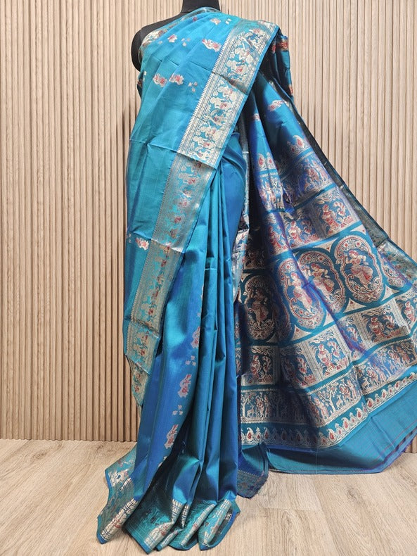 Peacock Green Handloom Pure Katan Silk Baluchuri Saree Balaram Saha