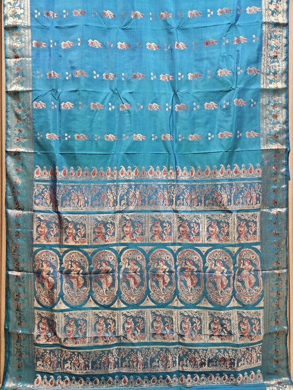 Peacock Green Handloom Pure Katan Silk Baluchuri Saree Balaram Saha