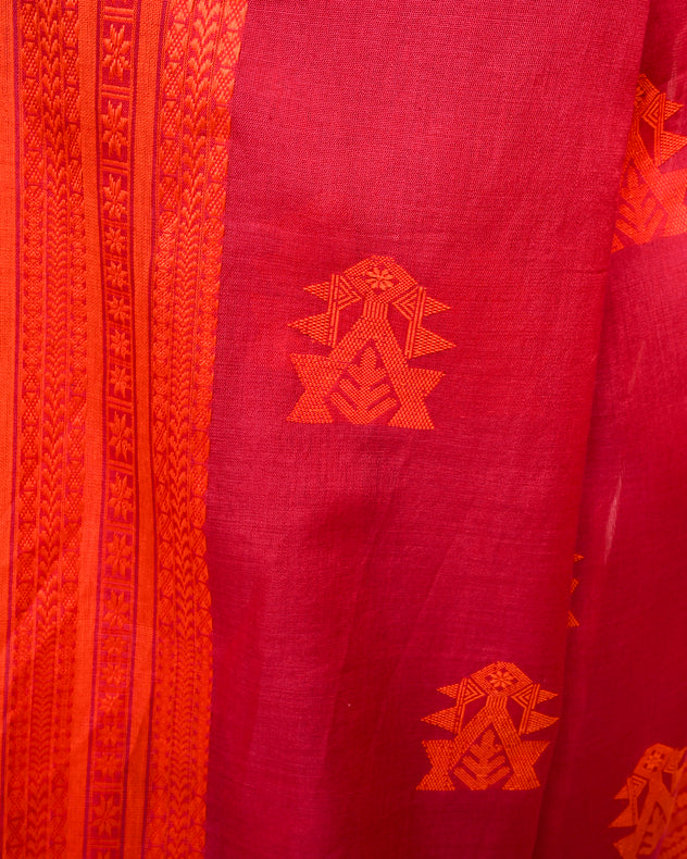 Rani-Pink & Orange Premium Quality Handloom Cooton Saree Balaram Saha