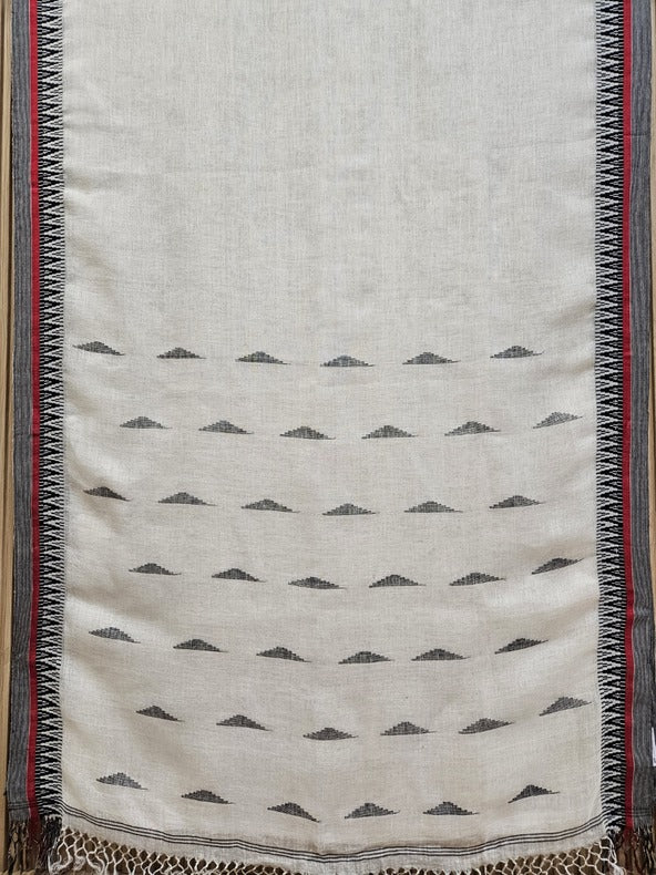 White & Black Premium Handloom Linen Saree with Woven Border