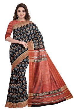 Black & Red Handloom Ghichha Tussar Printed Silk Balaram Saha