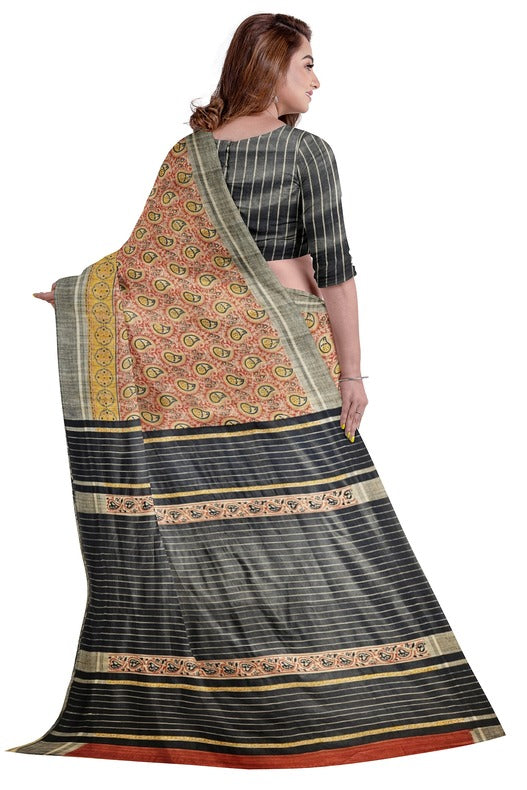 Black & Mustard Handloom Ghichha Tussar Printed Silk Balaram Saha