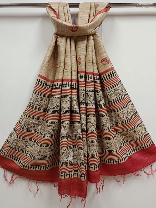 Handloom Ghich Tussare Silk  Printed Dupatta Balaram Saha