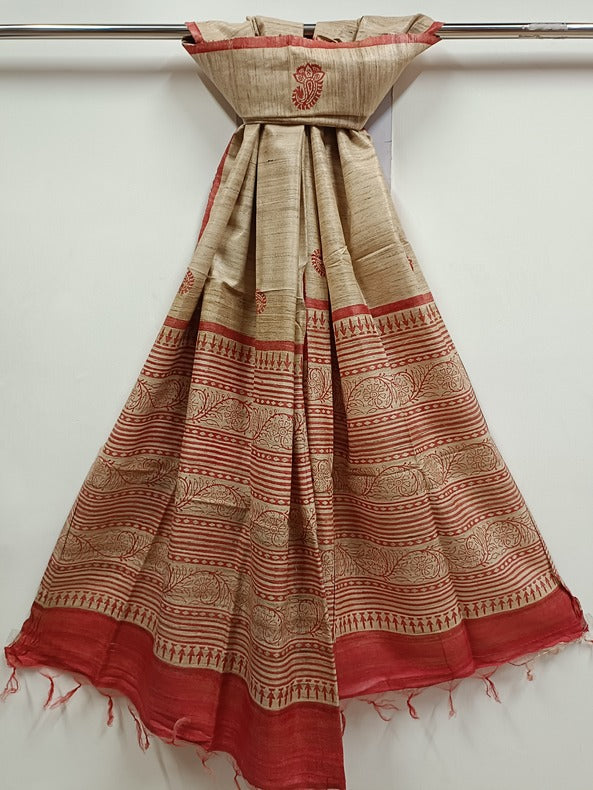 Handloom Ghich Tussare Silk  Printed Dupatta Balaram Saha
