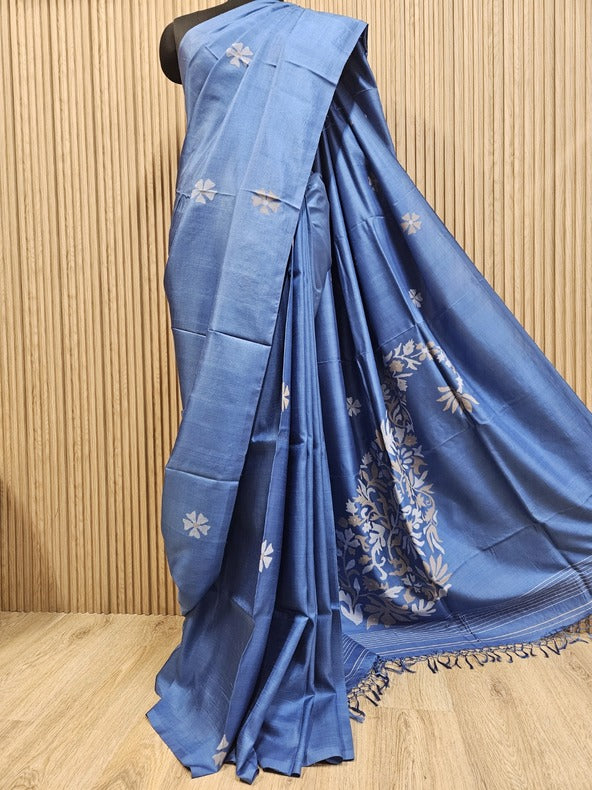 Blue Premium Quality Handwoven katan Silk Jamdani Saree Balaram Saha