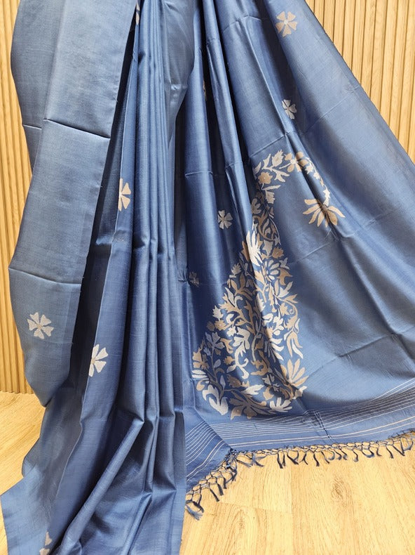 Blue Premium Quality Handwoven katan Silk Jamdani Saree Balaram Saha
