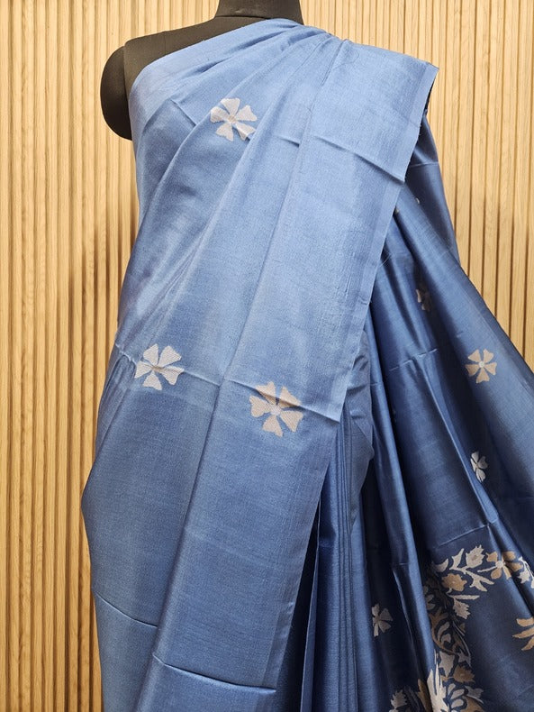 Blue Premium Quality Handwoven katan Silk Jamdani Saree Balaram Saha