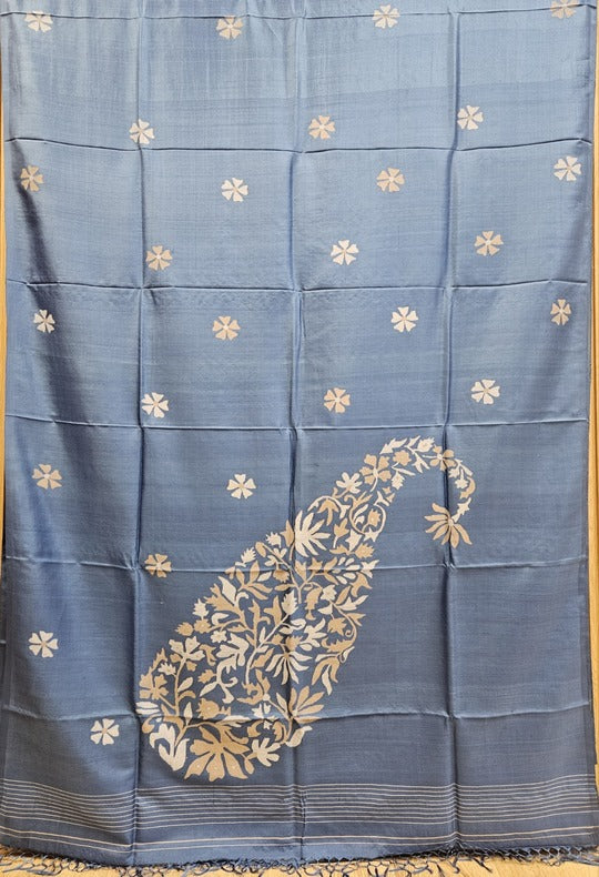 Blue Premium Quality Handwoven katan Silk Jamdani Saree Balaram Saha