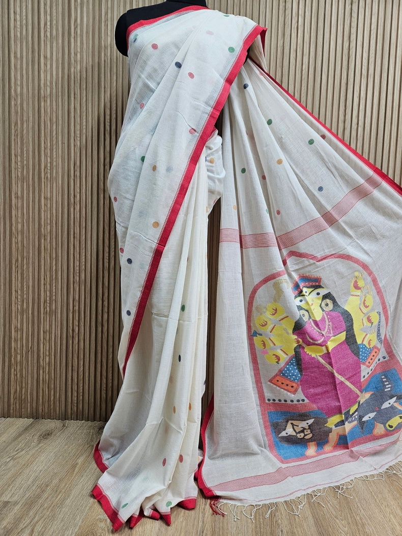 Art of Bengal Handloom | Handspun Cotton | Handwoven Maa Durga Jamdani Saree Balaram Saha