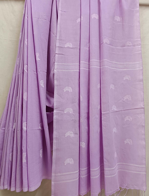 Lavender Handspun Handwoven Cotton Jamdani Saree Balaram Saha