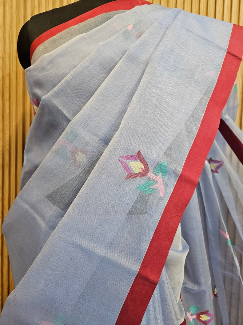 Exclusive Blue & Maroon Handloom Muslin Silk Saree by Balaram Saha Balaram Saha
