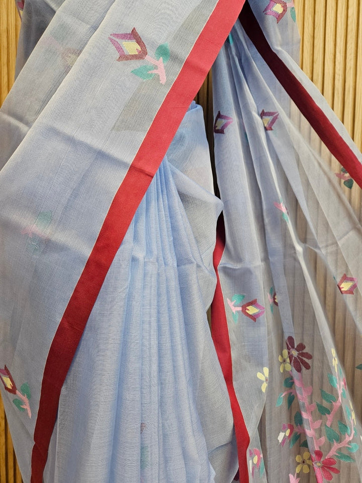 Exclusive Blue & Maroon Handloom Muslin Silk Saree by Balaram Saha Balaram Saha