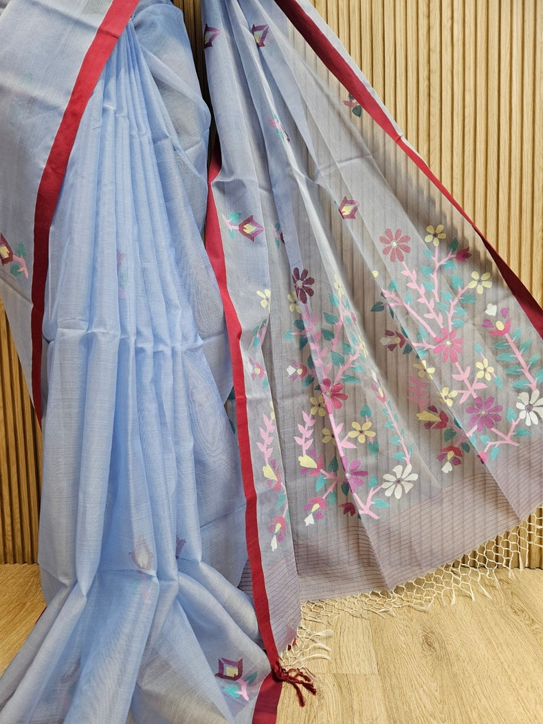 Exclusive Blue & Maroon Handloom Muslin Silk Saree by Balaram Saha Balaram Saha