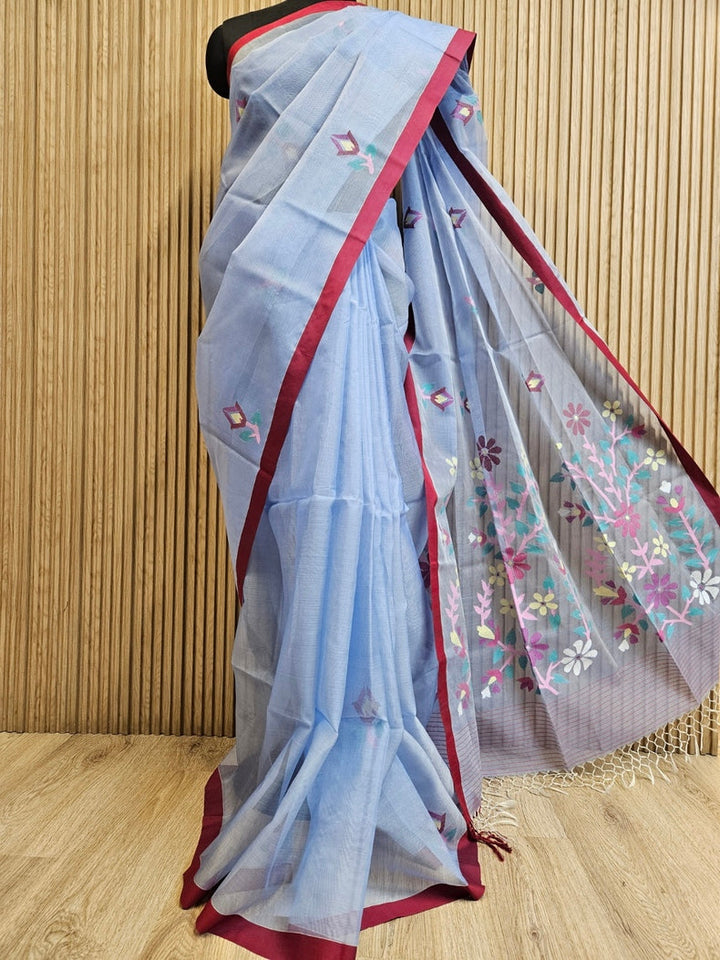 Exclusive Blue & Maroon Handloom Muslin Silk Saree by Balaram Saha Balaram Saha
