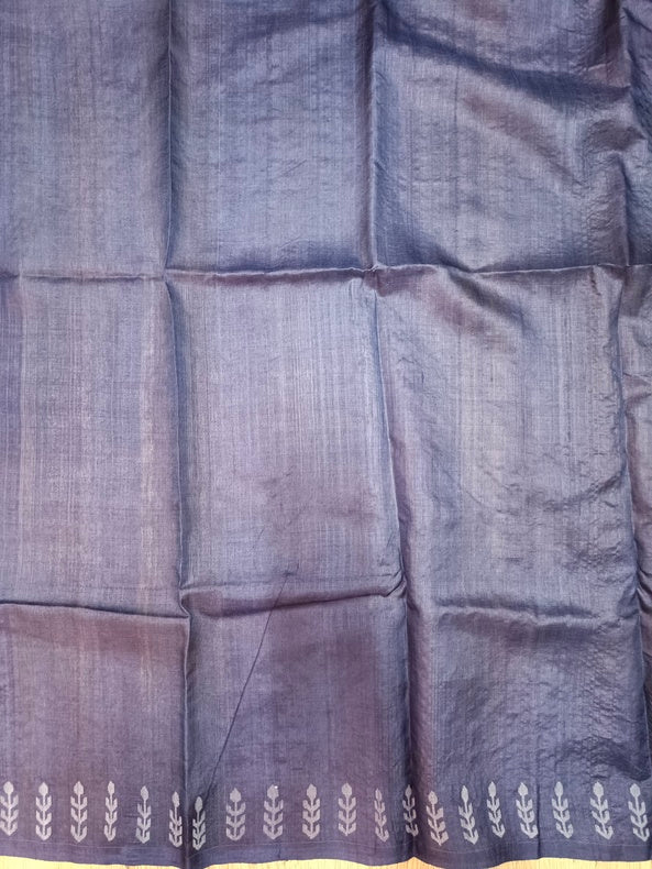 Indigo & White Handloom Tussar Silk Saree with Traditional Jamdani Weave Balaram Saha