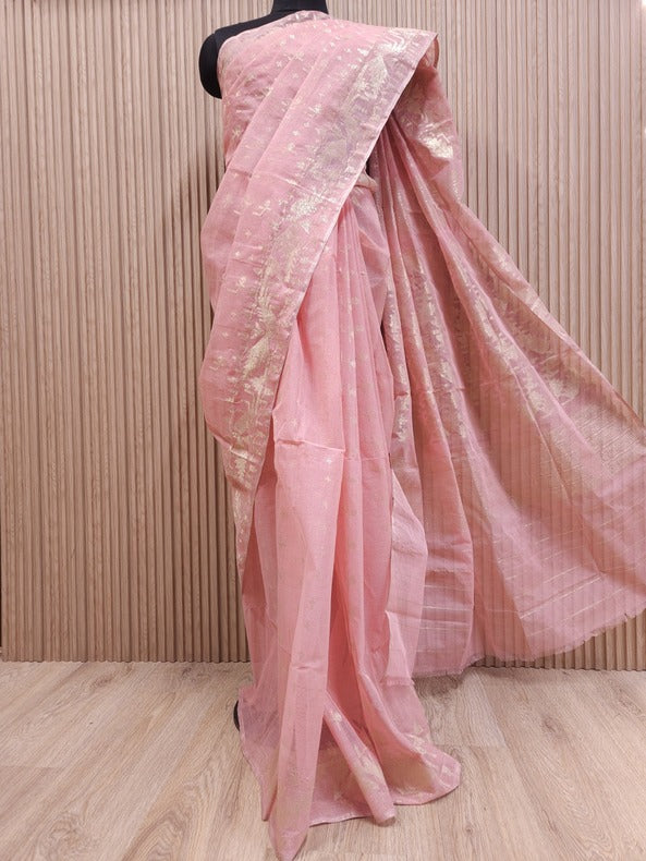 Balaram Saha: A Masterpiece in Light Pink & White Bangladesh Cotton Jamdani Saree Balaram Saha