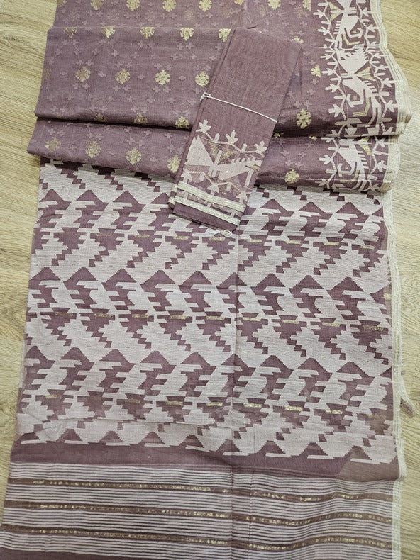 Elegance in Red: Pure Cotton Handwoven Bangladesh Jamdani Saree by Balaram Saha Balaram Saha