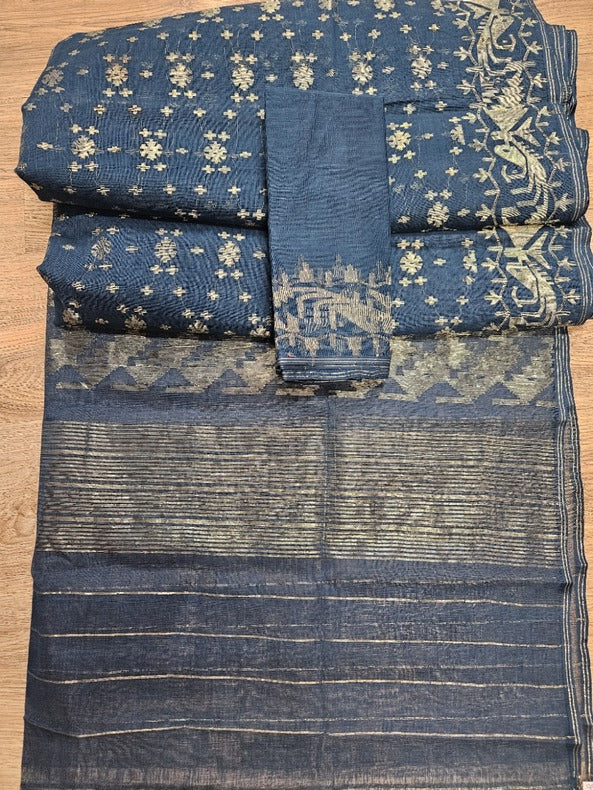 Balaram Saha's Bangladesh Dhakai White and Red traditional handwoven Soft Jamdani Saree Balaram Saha