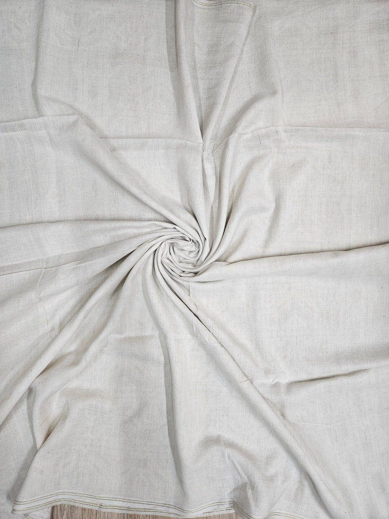Off-White Handwoven Handspun Cotton Jamdani Saree with White & Gold Zari Geometric Border Balaram Saha