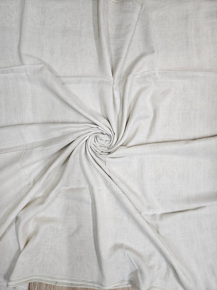 Off-White Handwoven Handspun Cotton Jamdani Saree with White & Gold Zari Geometric Border Balaram Saha