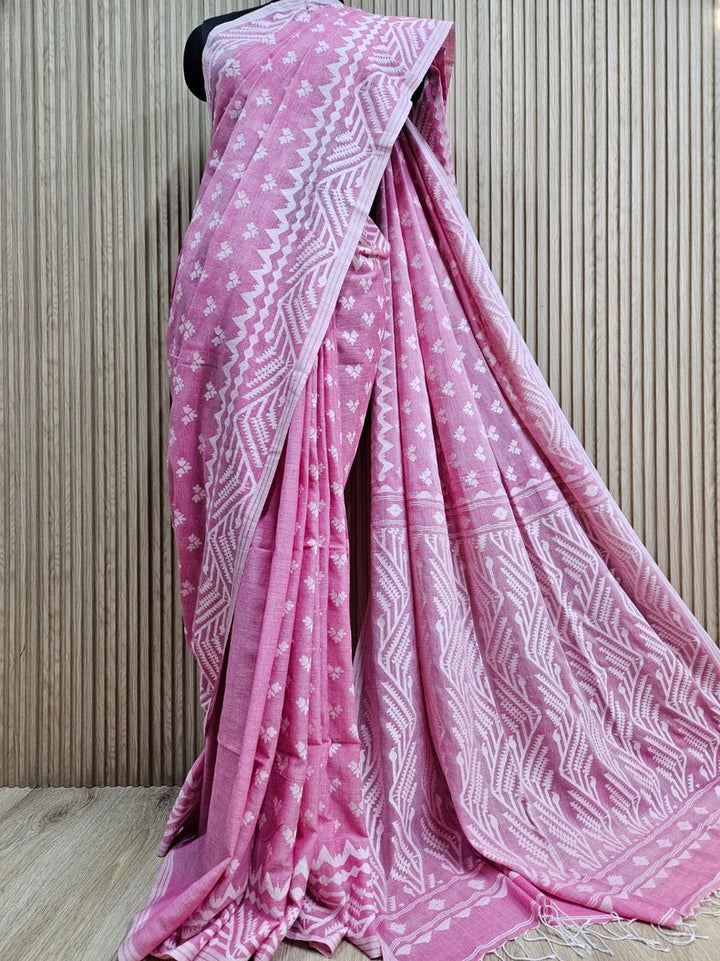 Onion Pink & White Handspun Cotton Handwoven Jamdani Saree – Masterpiece by Expert Weaver Balaram Saha

www.Tumblr.com