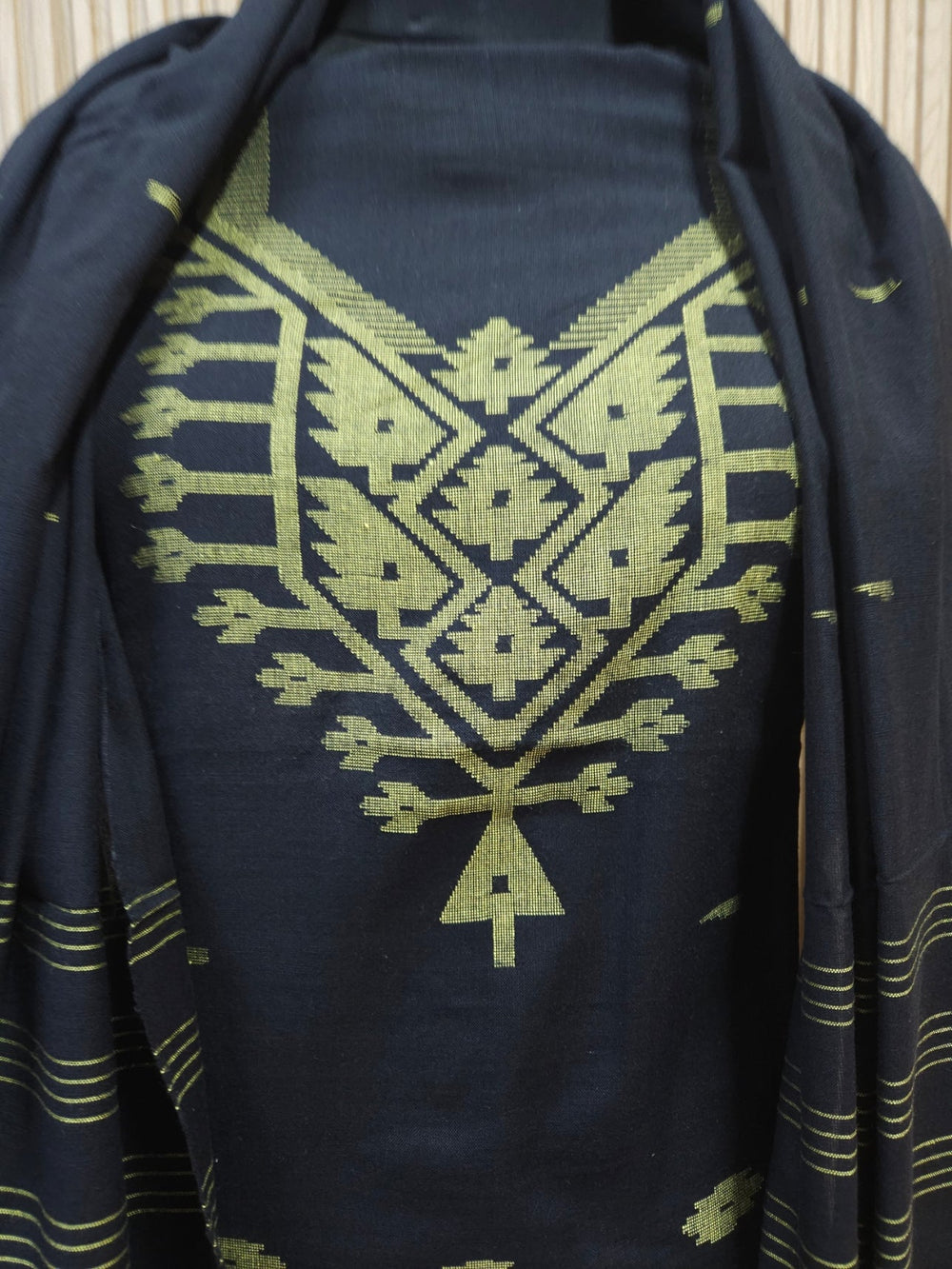 Black & Mustard handloom Handwoven jamdani 3Piece Kurta set Balaram Saha