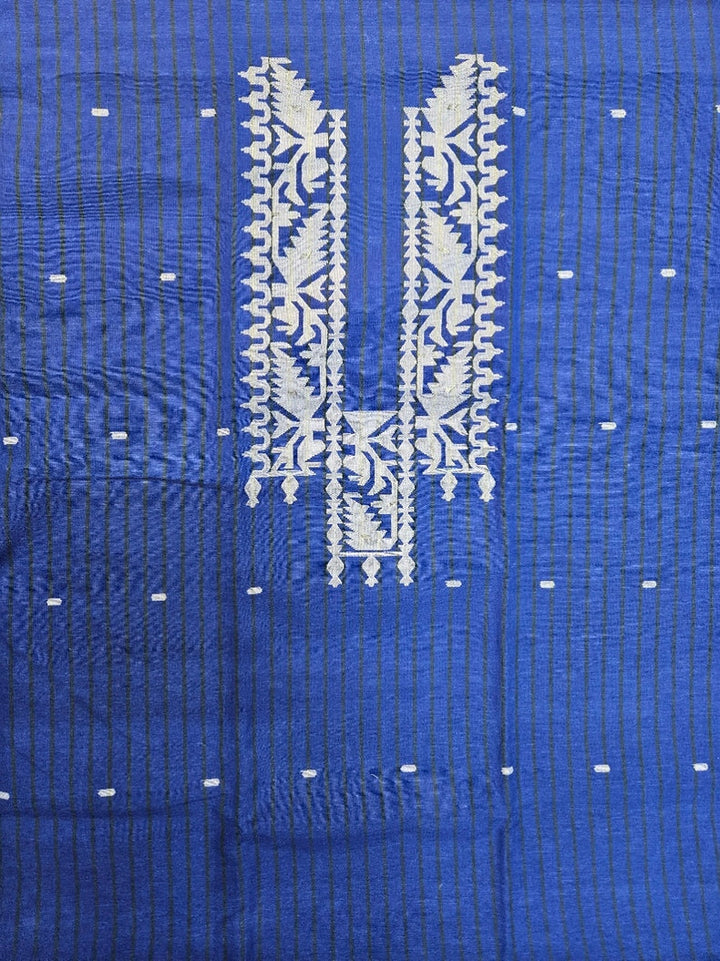 Unisex  Blue & White Handwoven Cotton Jamdani Kurta Piece by Balaram Saha Balaram Saha