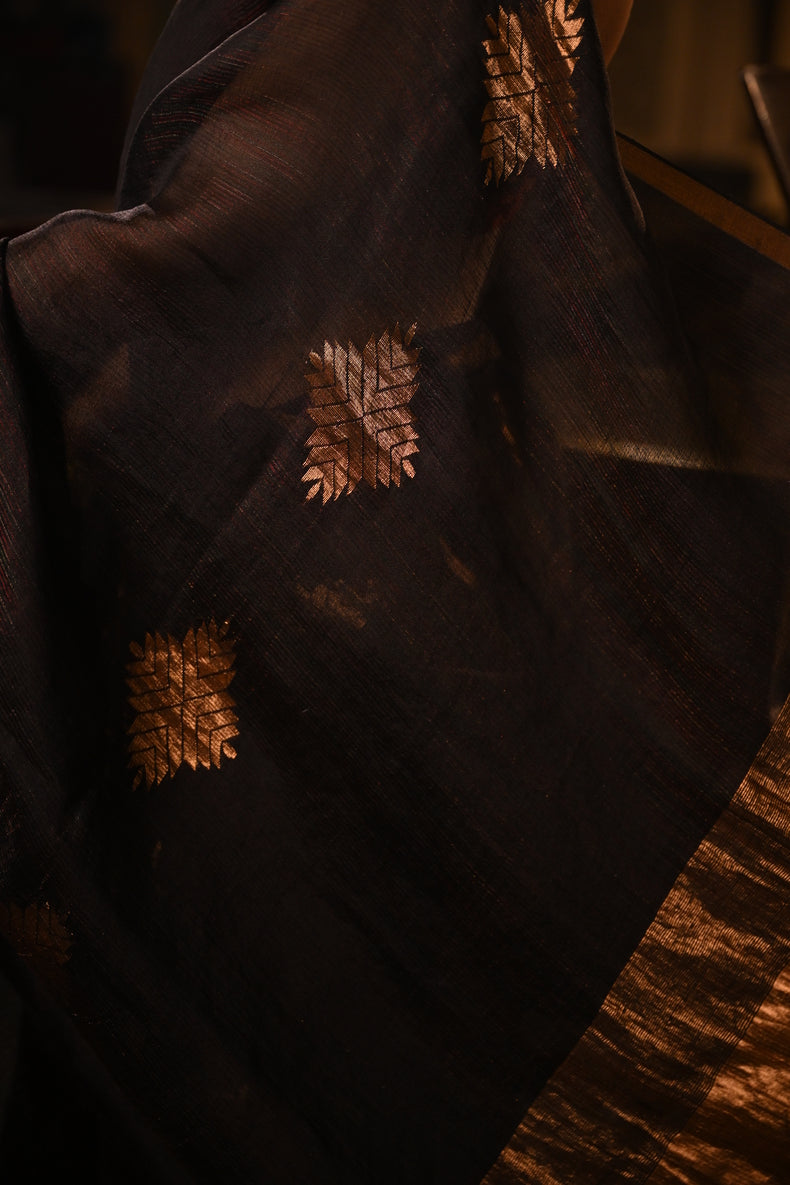 🖤 Black Handloom Matka Silk Saree with Multicolor Zari Stripes Balaram Saha