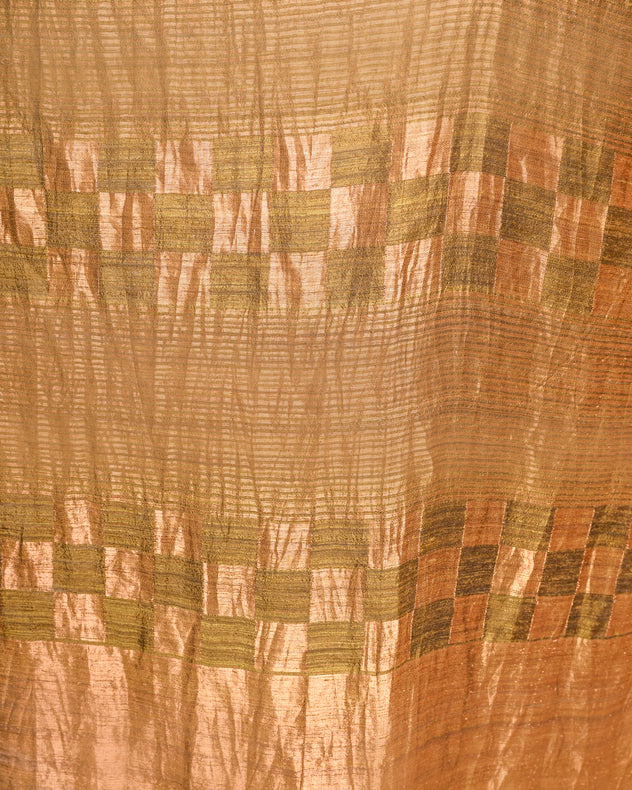 Mehendi Green Handloom Matka Silk Saree with Gold Zari Squares & Stripes Balaram Saha