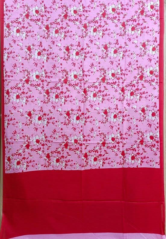 Pink & Red Handloom Finest Mul Printed Cotton Saree Balaram Saha