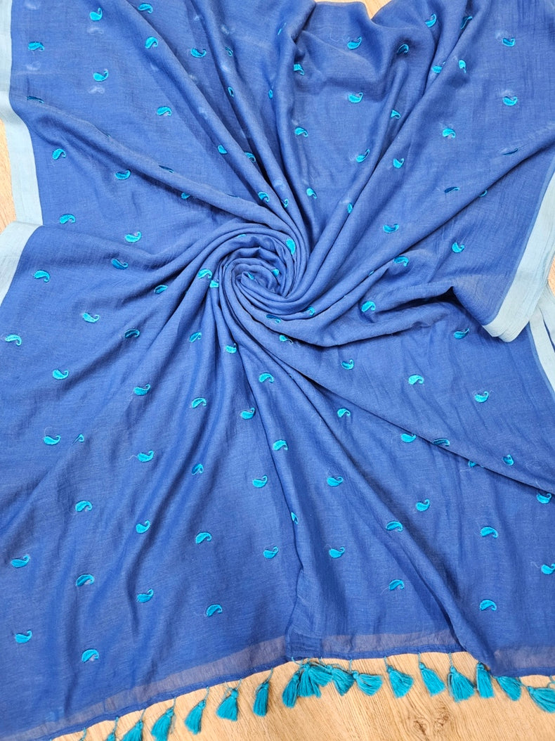Blue Soft Hamdloom Mul Cotton Comfart Wear Saree Balaram Saha