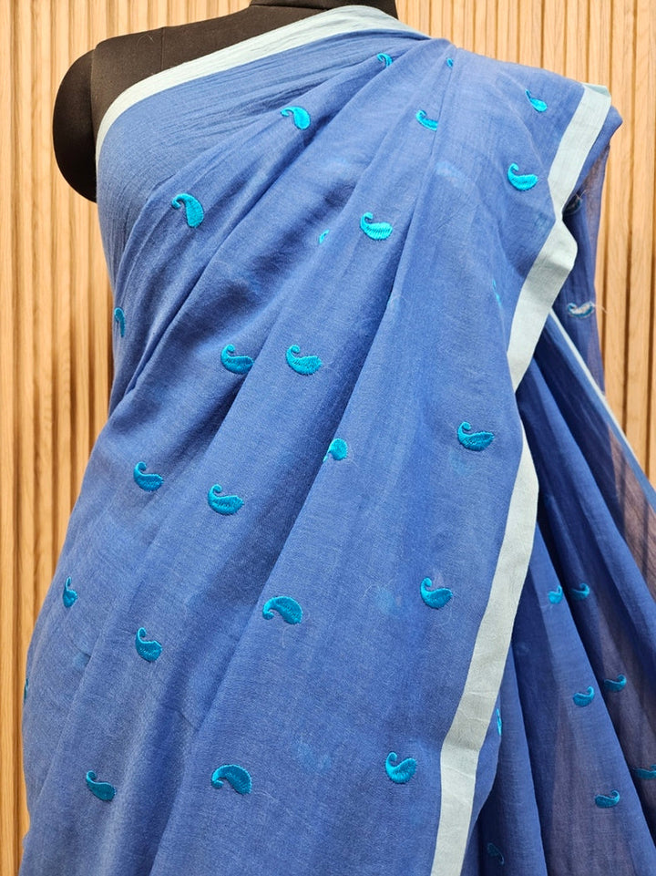 Blue Soft Hamdloom Mul Cotton Comfart Wear Saree Balaram Saha