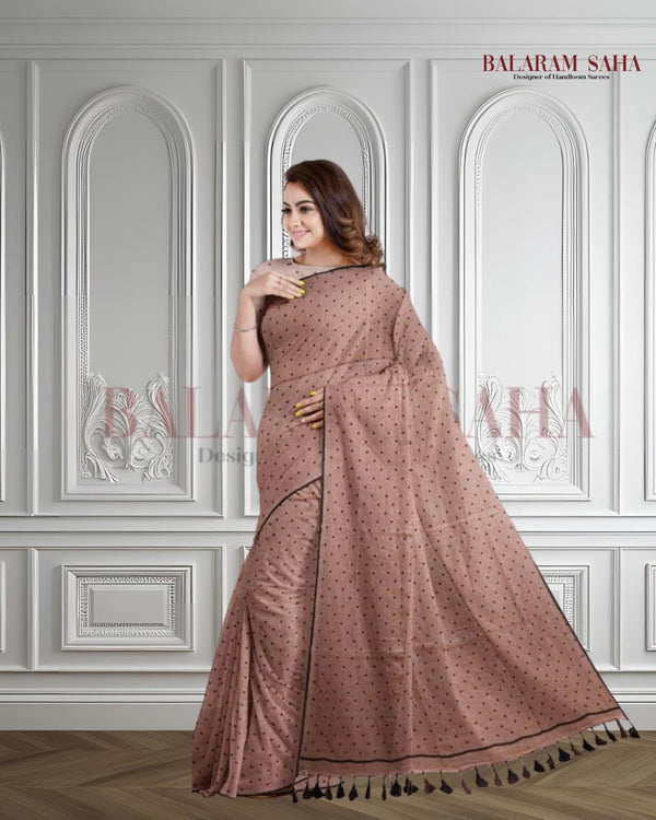Light Brown Foft handloom Mul Cotton Comfart Wear Saree Balaram Saha