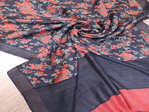 Charcoal Black Handloom  Mulberry Soft Silk Saree Balaram Saha