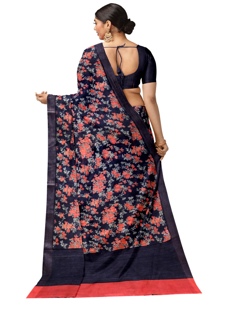 Charcoal Black Handloom  Mulberry Soft Silk Saree Balaram Saha