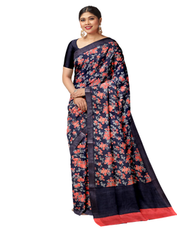 Charcoal Black Handloom  Mulberry Soft Silk Saree Balaram Saha