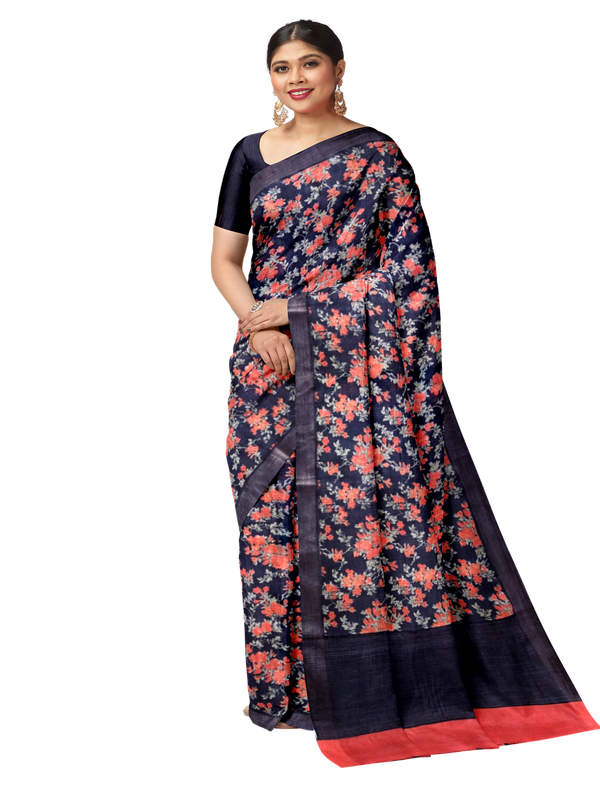 Charcoal Black Handloom  Mulberry Soft Silk Saree Balaram Saha