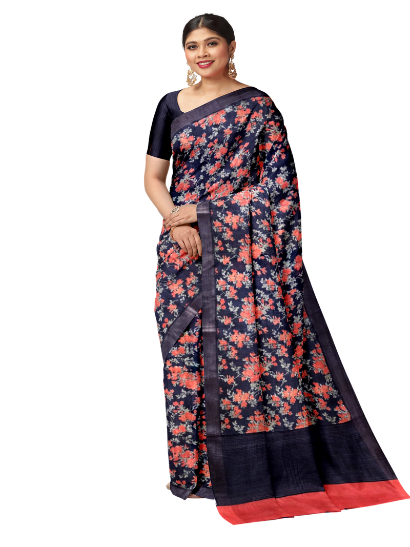 Charcoal Black Handloom  Mulberry Soft Silk Saree Balaram Saha