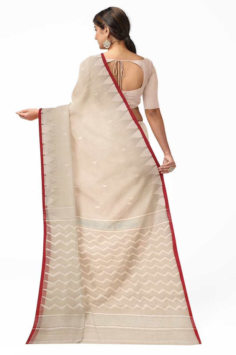 White & Red soft muslin silk Handwoven Jamdani saree Balaram Saha