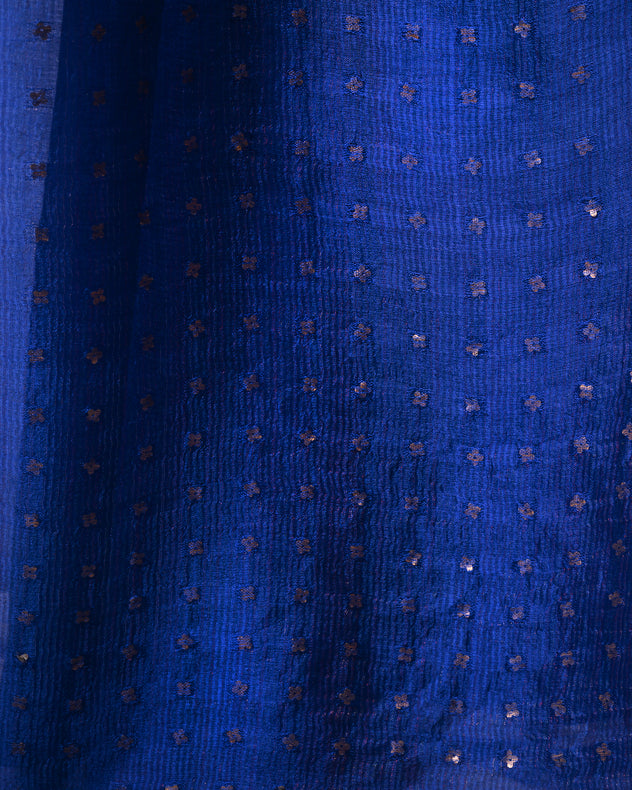 Blue Handloom Muslin Silk Saree with Multicolor Zari Stripes and Sequin Weave Aanchal Balaram Saha