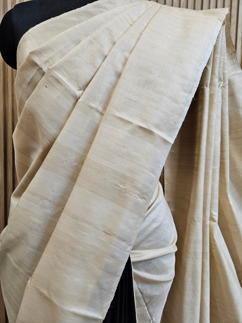 Black & Beige Handloom Pure Bishnupuri Katan Tussar  Silk Saree with Half & Half Pattern Balaram Saha