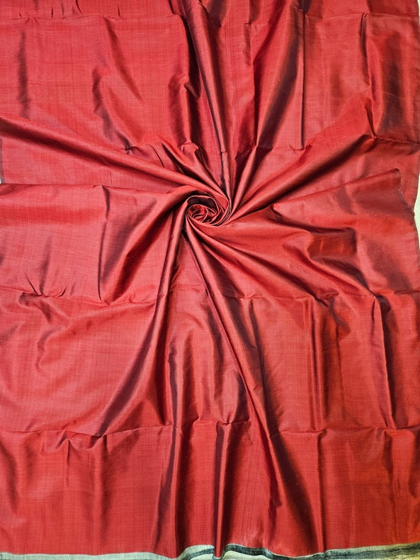 Maroon & Beige Handloom Pure Bishnupuri Katan Silk Saree with Half & Half Pattern Balaram Saha