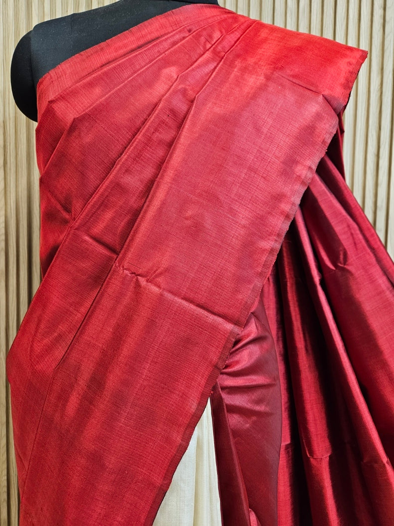 Maroon & Beige Handloom Pure Bishnupuri Katan Silk Saree with Half & Half Pattern Balaram Saha