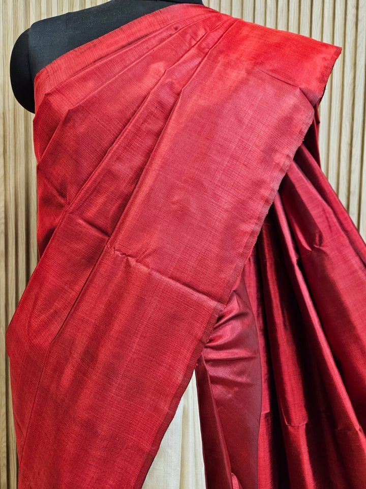 Maroon & Beige Handloom Pure Bishnupuri Katan Silk Saree with Half & Half Pattern Balaram Saha