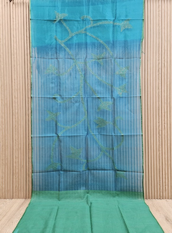 Blue & Green Handloom Muslin Silk Jamdani Dupatta Balaram Saha